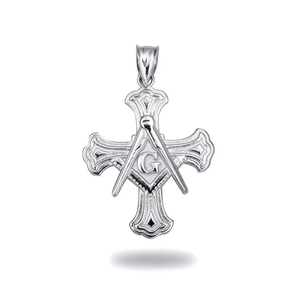 10K Solid Gold Freemason Cross Square and Compass Pendant